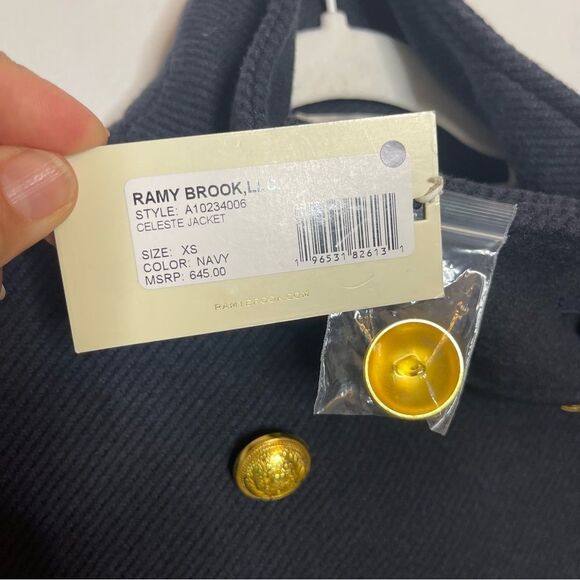 $645 NWT Ramy Brook Navy Peacoat with Notched Collar XS - Picture 8 of 10